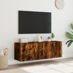 Vegghengte TV-benker med LED-lys 2 stk røkt eik 60x35x41 cm