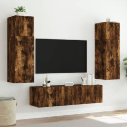 Vegghengte TV-benker med LED-lys 2 stk røkt eik 60x35x41 cm