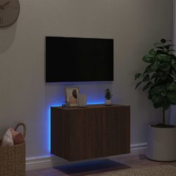 Vegghengt TV-benk med LED brun eik 60x35x41 cm