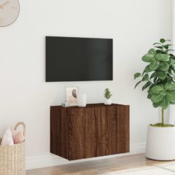 Vegghengt TV-benk med LED brun eik 60x35x41 cm