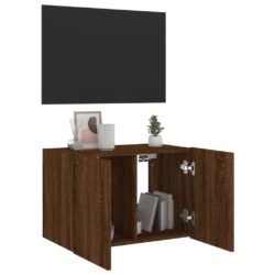 Vegghengt TV-benk med LED brun eik 60x35x41 cm