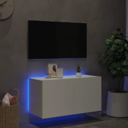 Vegghengt TV-benk med LED hvit 80x35x41 cm