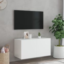 Vegghengt TV-benk med LED hvit 80x35x41 cm