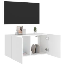 Vegghengt TV-benk med LED hvit 80x35x41 cm