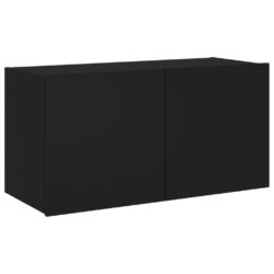 Vegghengt TV-benk med LED svart 80x35x41 cm