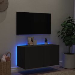 Vegghengt TV-benk med LED svart 80x35x41 cm