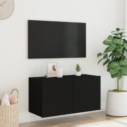 Vegghengt TV-benk med LED svart 80x35x41 cm