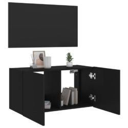 Vegghengt TV-benk med LED svart 80x35x41 cm