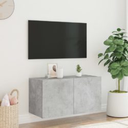 Vegghengt TV-benk med LED-lys betonggrå 80x35x41 cm