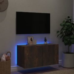 Vegghengt TV-benk med LED røkt eik 80x35x41 cm