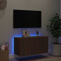 Vegghengt TV-benk med LED brun eik 80x35x41 cm