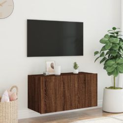 Vegghengt TV-benk med LED brun eik 80x35x41 cm