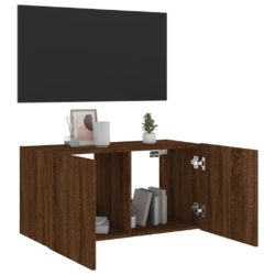 Vegghengt TV-benk med LED brun eik 80x35x41 cm