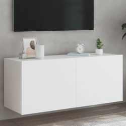 Vegghengt TV-benk med LED hvit 100x35x41 cm