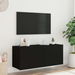 Vegghengt TV-benk med LED svart 100x35x41 cm