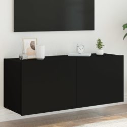 Vegghengt TV-benk med LED svart 100x35x41 cm