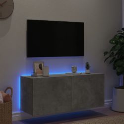 Vegghengt TV-benk med LED-lys betonggrå 100x35x41 cm