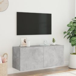 Vegghengt TV-benk med LED-lys betonggrå 100x35x41 cm