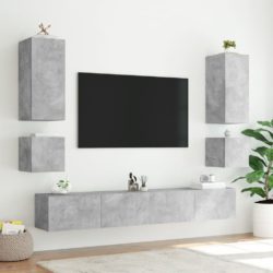 Vegghengt TV-benk med LED-lys betonggrå 100x35x41 cm