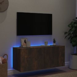 Vegghengt TV-benk med LED røkt eik 100x35x41 cm