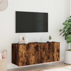 Vegghengt TV-benk med LED røkt eik 100x35x41 cm