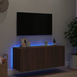 Vegghengt TV-benk med LED brun eik 100x35x41 cm