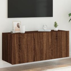 Vegghengt TV-benk med LED brun eik 100x35x41 cm