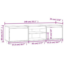 TV-benk hvit 140x35x40 cm heltre furu