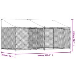 Hundebur med tak og dør grå 4x2x2 m galvanisert stål