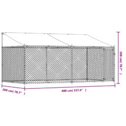 Hundebur med tak og dør grå 4x2x2 m galvanisert stål