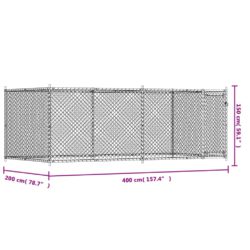 Hundebur med dør grå 4x2x1,5 m galvanisert stål