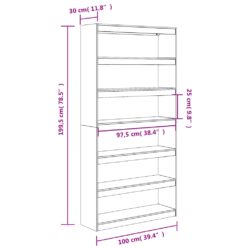 Bokhylle/romdeler 100x30x199,5 cm heltre furu