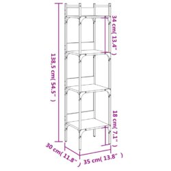 Bokhylle 4 etasjer svart 35x30x138,5 cm konstruert tre