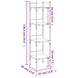 Bokhylle 4 etasjer brun eik 35x30x138,5 cm konstruert tre