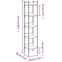 Bokhylle 4 etasjer svart 35x30x174 cm konstruert tre