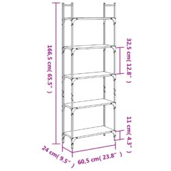 Bokhylle 5 etasjer svart 60,5x24x166,5 cm konstruert tre