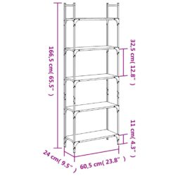 Bokhylle 5 etasjer røkt eik 60,5x24x166,5 cm konstruert tre