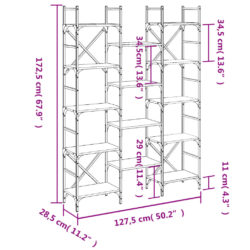 Bokhylle svart 127,5×28,5×172,5 cm konstruert tre