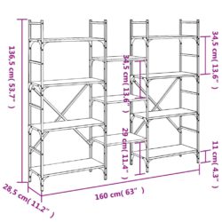 Bokhylle svart 160×28,5×136,5 cm konstruert tre