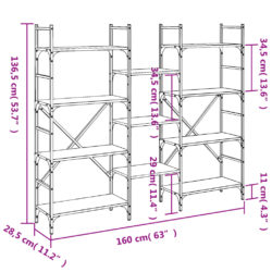 Bokhylle sonoma eik 160×28,5×136,5 cm konstruert tre