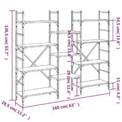 Bokhylle brun eik 160×28,5×136,5 cm konstruert tre