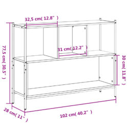 Bokhylle svart 102x28x77,5 cm konstruert tre