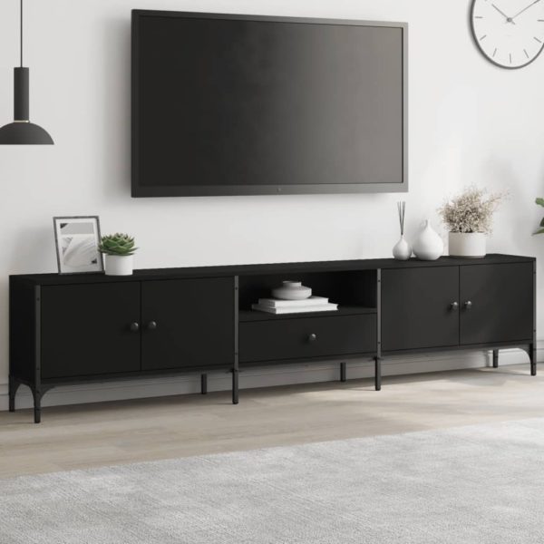 TV-benk med skuff svart 200x25x44 cm konstruert tre