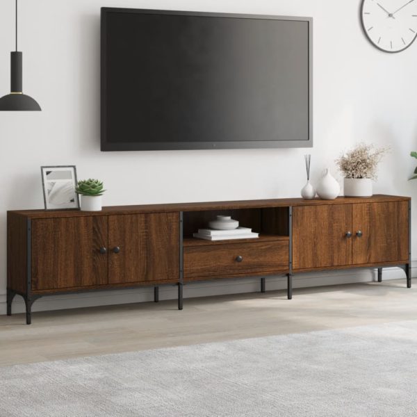 TV-benk med skuff brun eik 200x25x44 cm konstruert tre