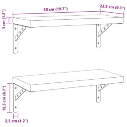 Vegghyller 2 stk 50×23,5 cm svart rustfritt stål