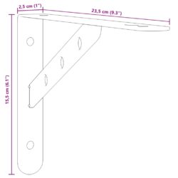 Hyllebraketter 4 stk 23,5×2,5×15,5 cm sølv rustfritt stål