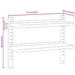 Vegghylle 2 etasjer 75×23,5×60 cm sølv rustfritt stål