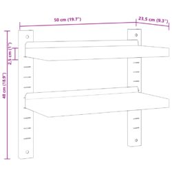 Vegghylle 2 etasjer 50×23,5×60 cm sølv rustfritt stål