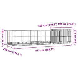 Voliere med forlengelse sølv 911x303x216 cm stål