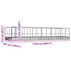 Voliere med forlengelse sølv 1139x307x212 cm stål